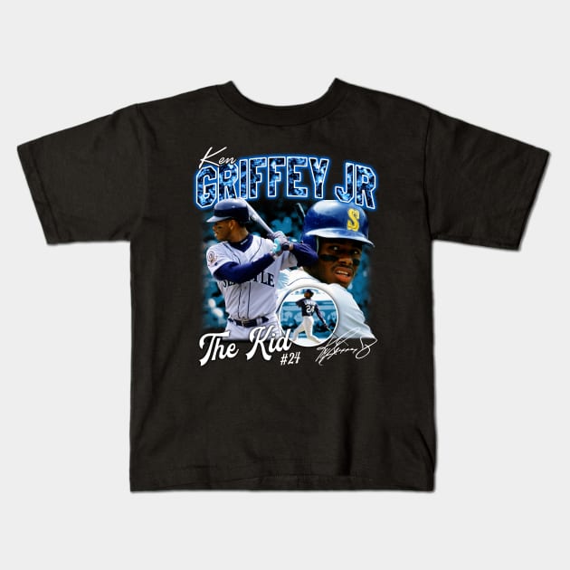 Ken Griffey Jr The Kid Basketball Legend Signature Vintage Retro 80s 90s Bootleg Rap Style Kids T-Shirt by CarDE